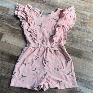 Pink Cherry Print Ruffled Romper for Kids